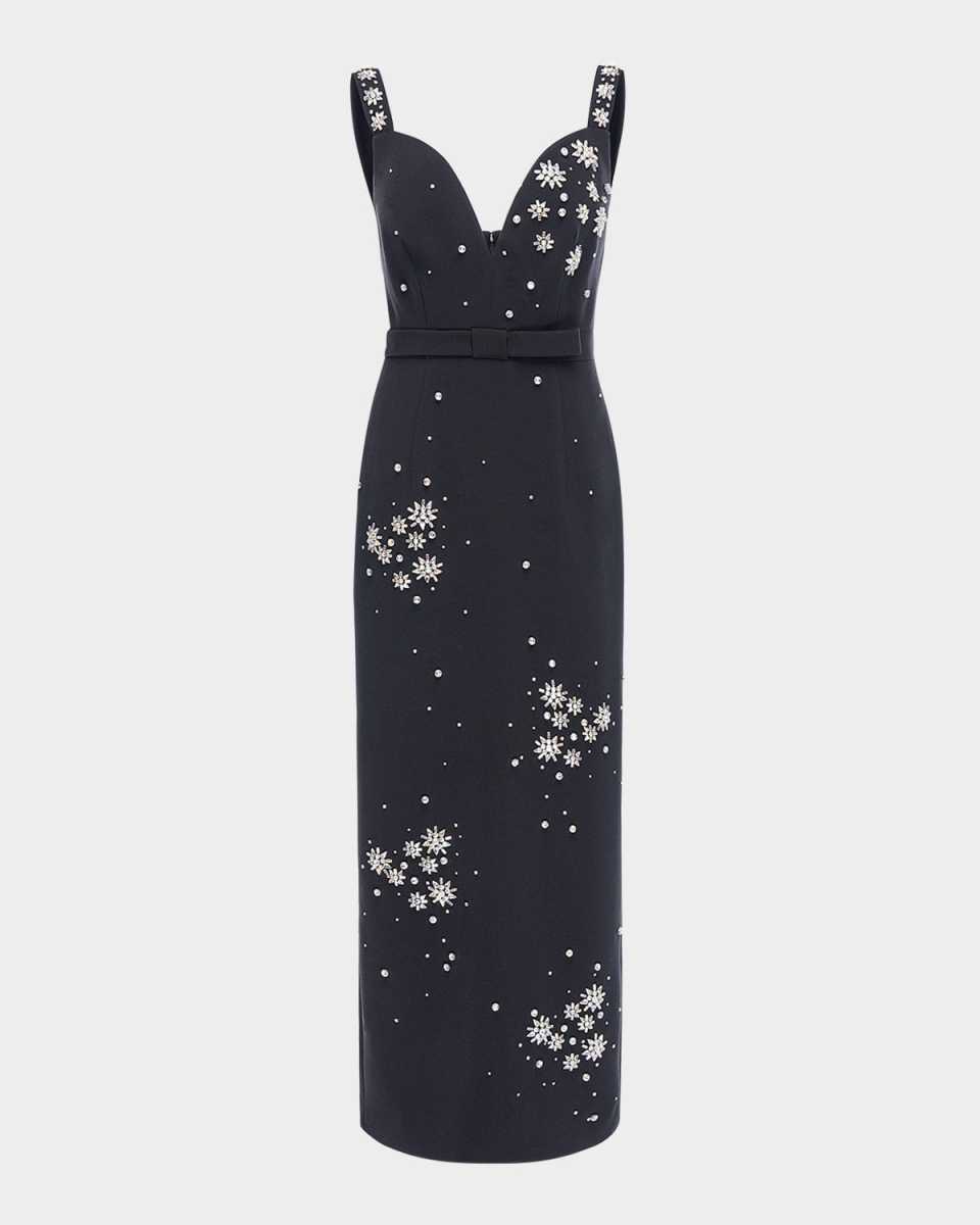 Brandy Crystal Bow Sweetheart-Neck Sleeveless Column Gown